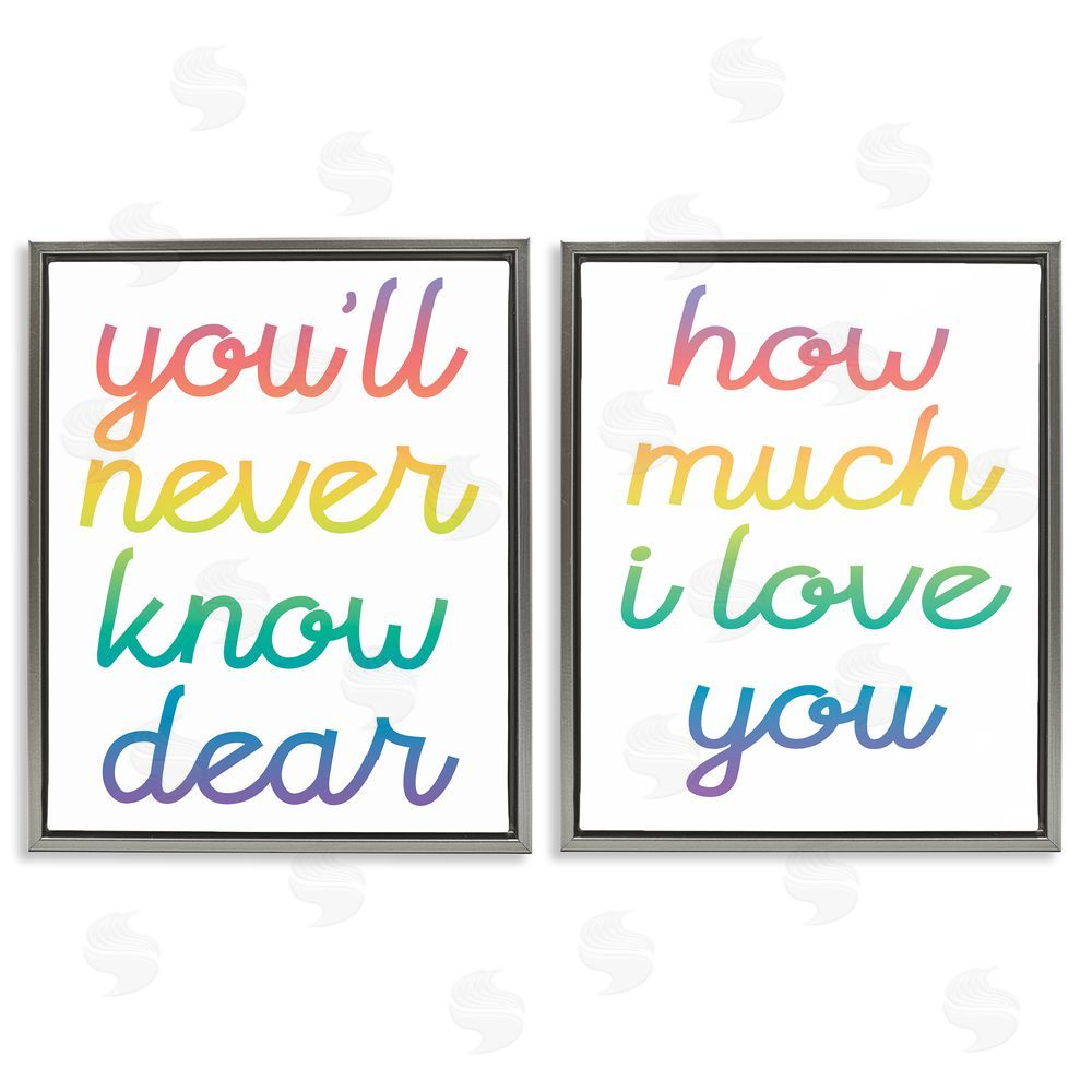 Stupell Studio Rainbow How Much I Love You Gray Floating Frame Canvas Wall Art Print