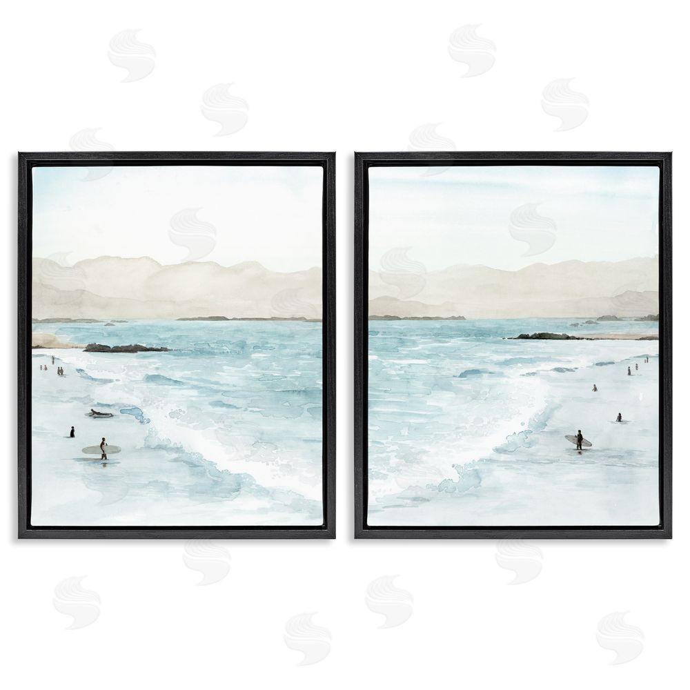 Grace Popp Coastal Surfers High Tide Soft Beach  Black Floating Frame Canvas Wall Art Print