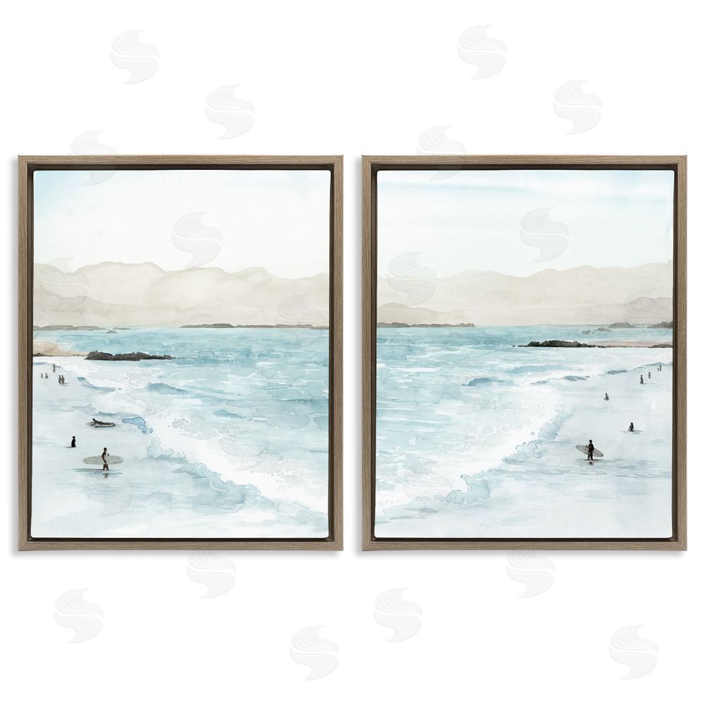 Grace Popp Coastal Surfers High Tide Soft Beach  Brown Floating Frame Canvas Wall Art Print