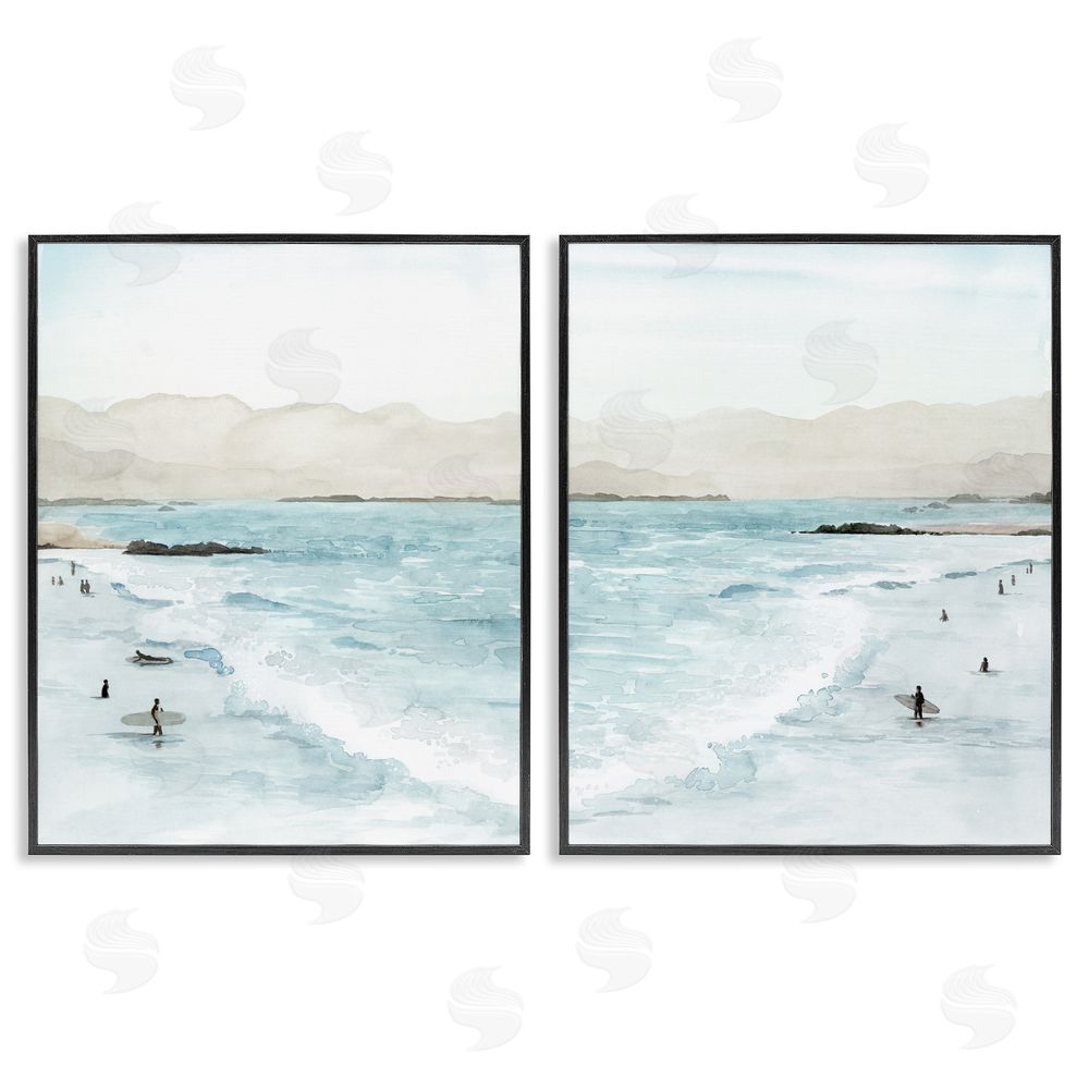 Grace Popp Coastal Surfers High Tide Soft Beach  Black Framed Giclee Wall Art Print