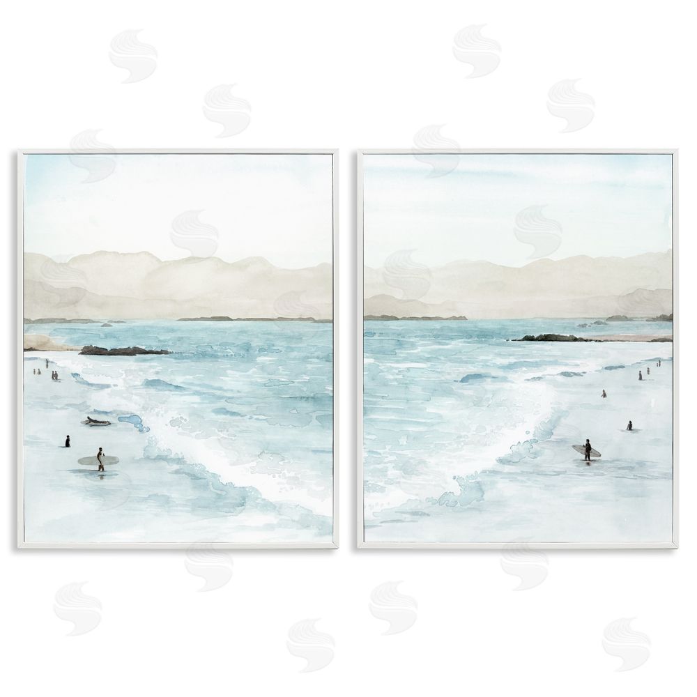 Grace Popp Coastal Surfers High Tide Soft Beach  White Framed Giclee Wall Art Print