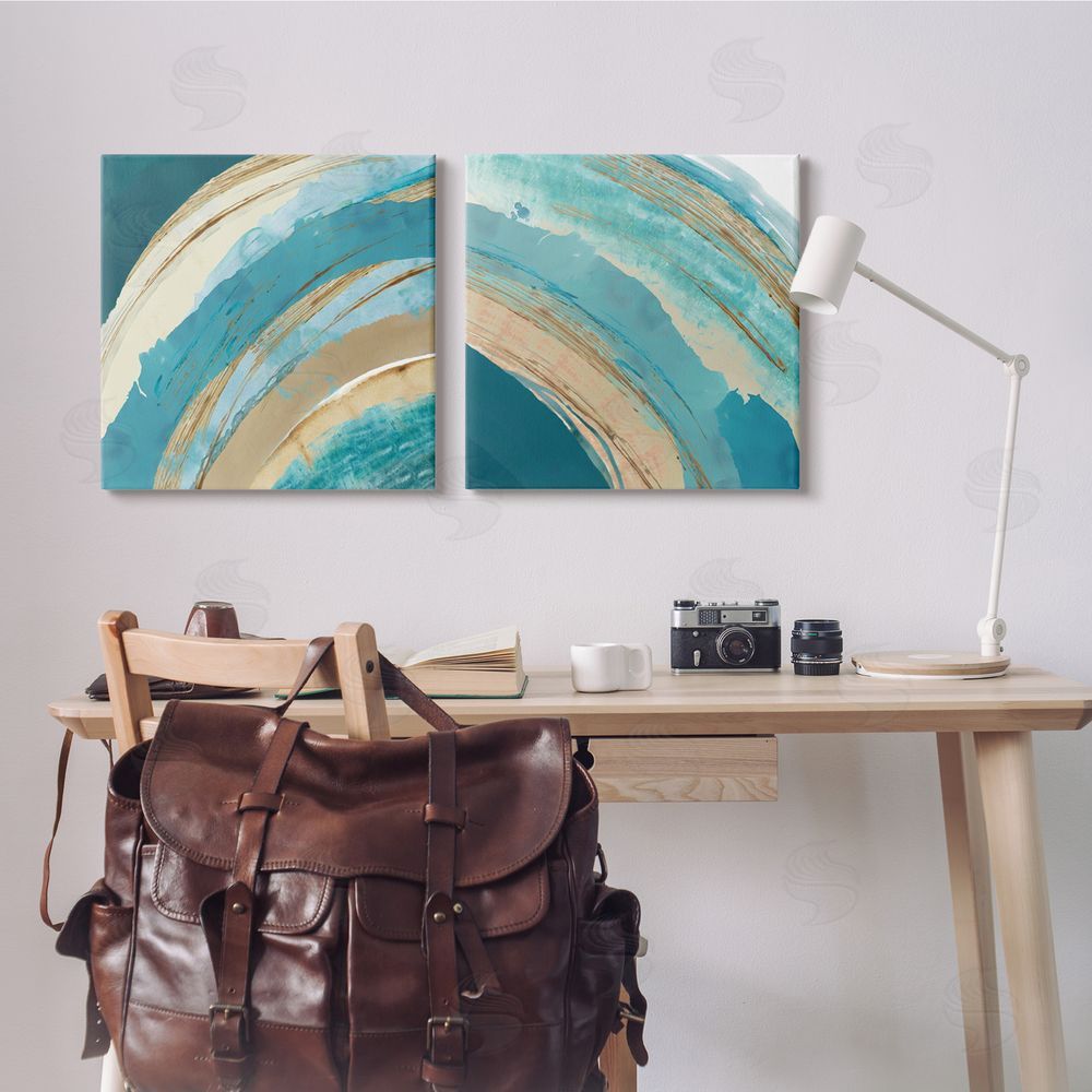 Flora Kouta Playful Abstract Turquoise Rainbow Arches Canvas Wall Art Print in Room