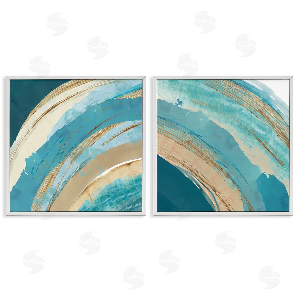 Flora Kouta Playful Abstract Turquoise Rainbow Arches White Framed Giclee Wall Art Print