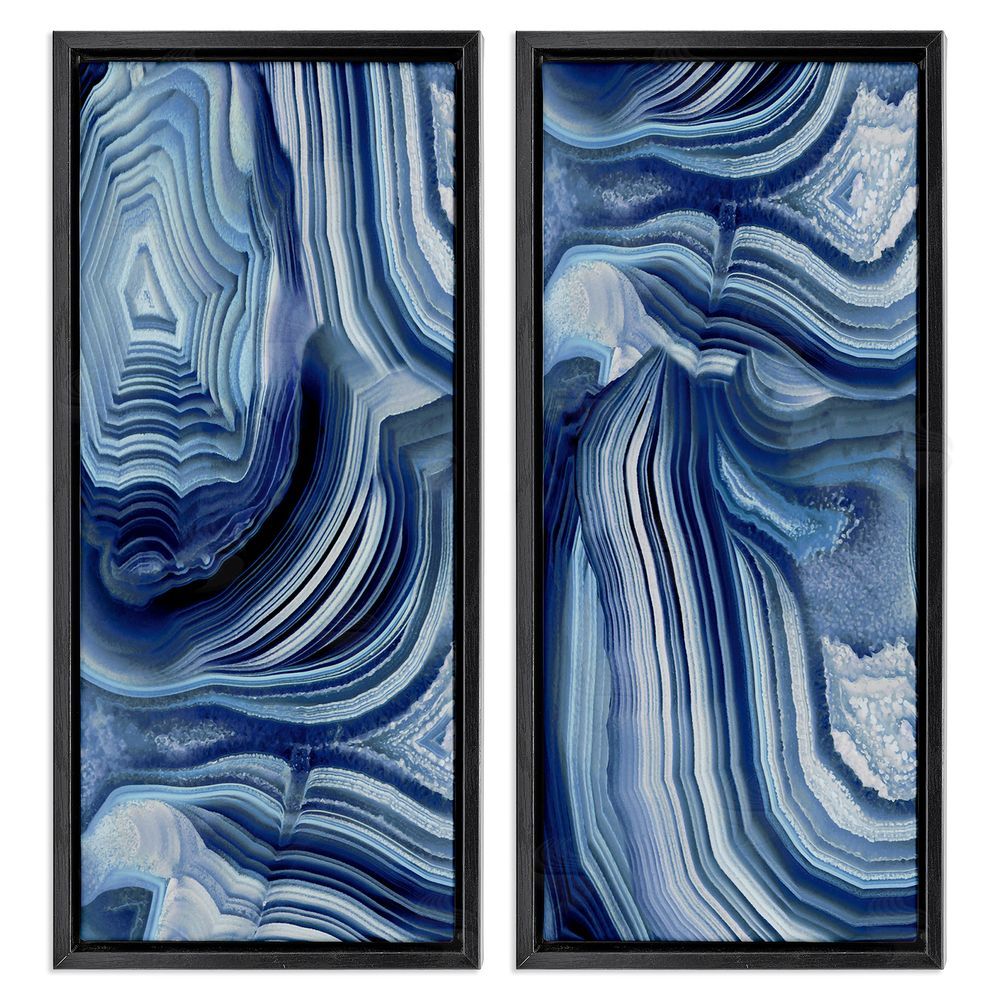 Danielle Carson Abstract Blue Rock Crystal Pattern Black Floating Frame Canvas Wall Art Print