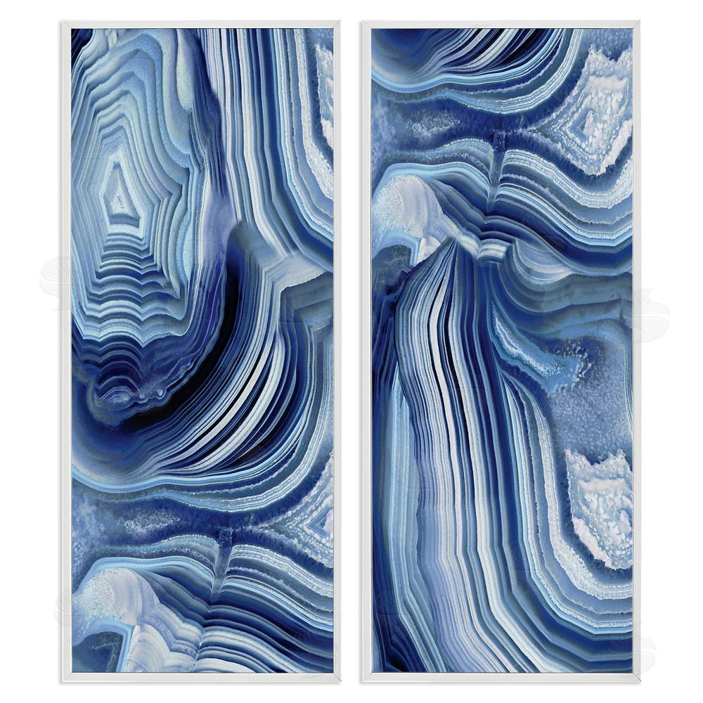 Danielle Carson Abstract Blue Rock Crystal Pattern White Framed Giclee Wall Art Print