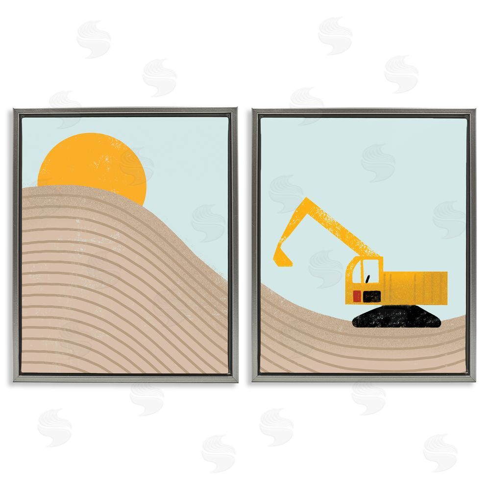 Stupell Studio Construction Truck Under Desert Sun Gray Floating Frame Canvas Wall Art Print