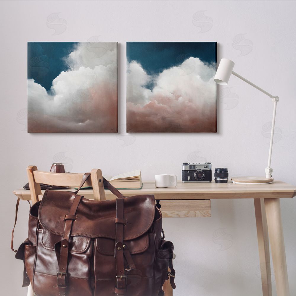 Haxton Fluffy Clouds Deep Blue Sky Landscape Canvas Wall Art Print in Room
