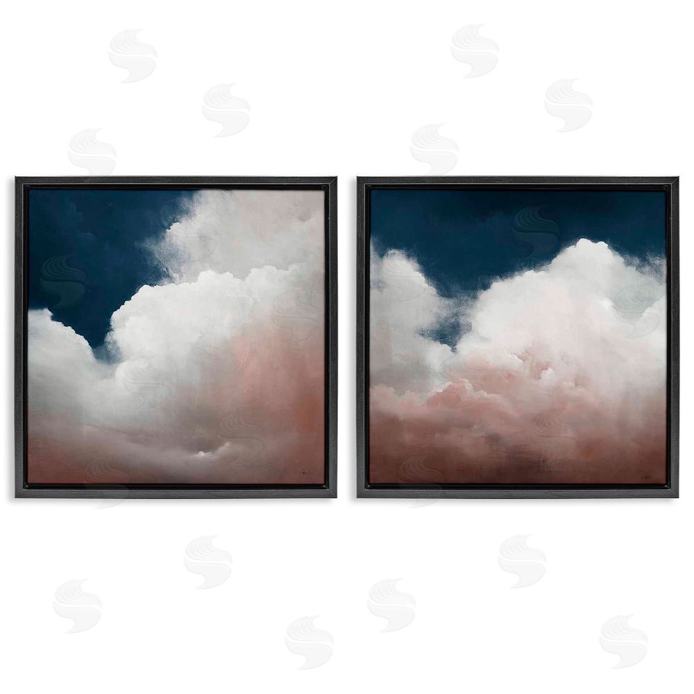 Haxton Fluffy Clouds Deep Blue Sky Landscape Black Floating Frame Canvas Wall Art Print