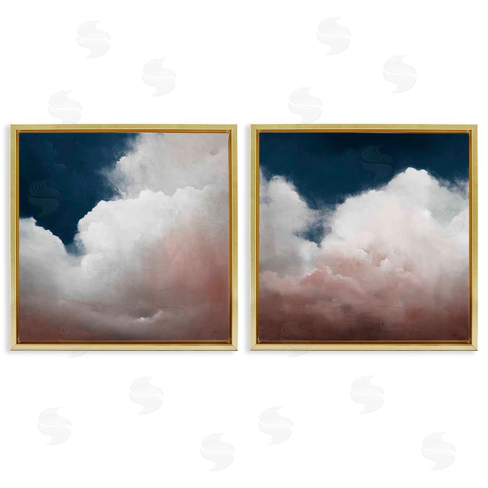 Haxton Fluffy Clouds Deep Blue Sky Landscape Gold Floating Frame Canvas Wall Art Print
