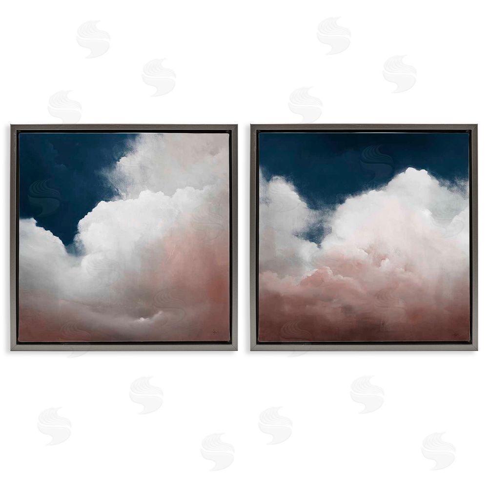 Haxton Fluffy Clouds Deep Blue Sky Landscape Gray Floating Frame Canvas Wall Art Print