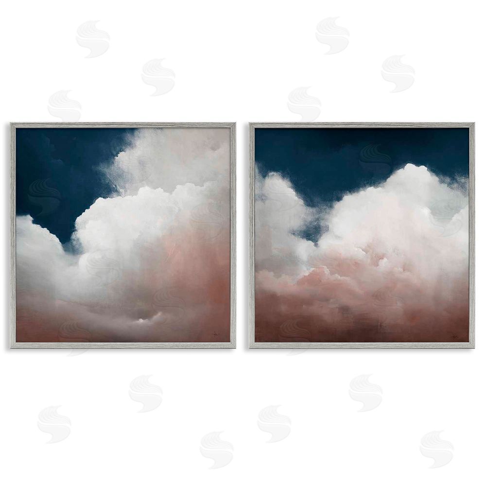 Haxton Fluffy Clouds Deep Blue Sky Landscape Gray Framed Giclee Wall Art Print