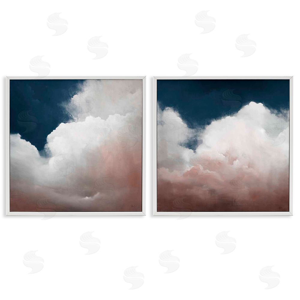 Haxton Fluffy Clouds Deep Blue Sky Landscape White Framed Giclee Wall Art Print