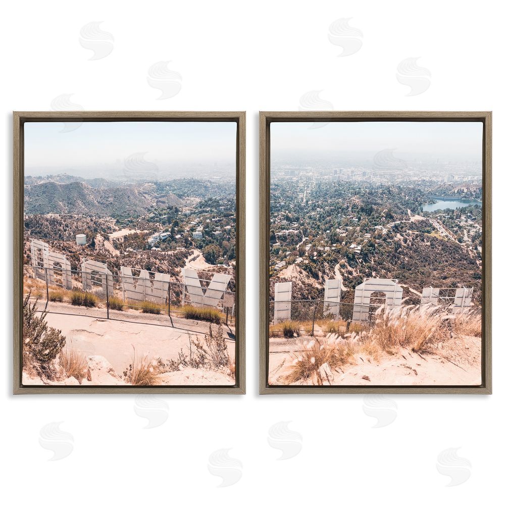 Natalie Carpentieri California Film Capital West Coast Hills Cityscape Brown Floating Frame Canvas Wall Art Print