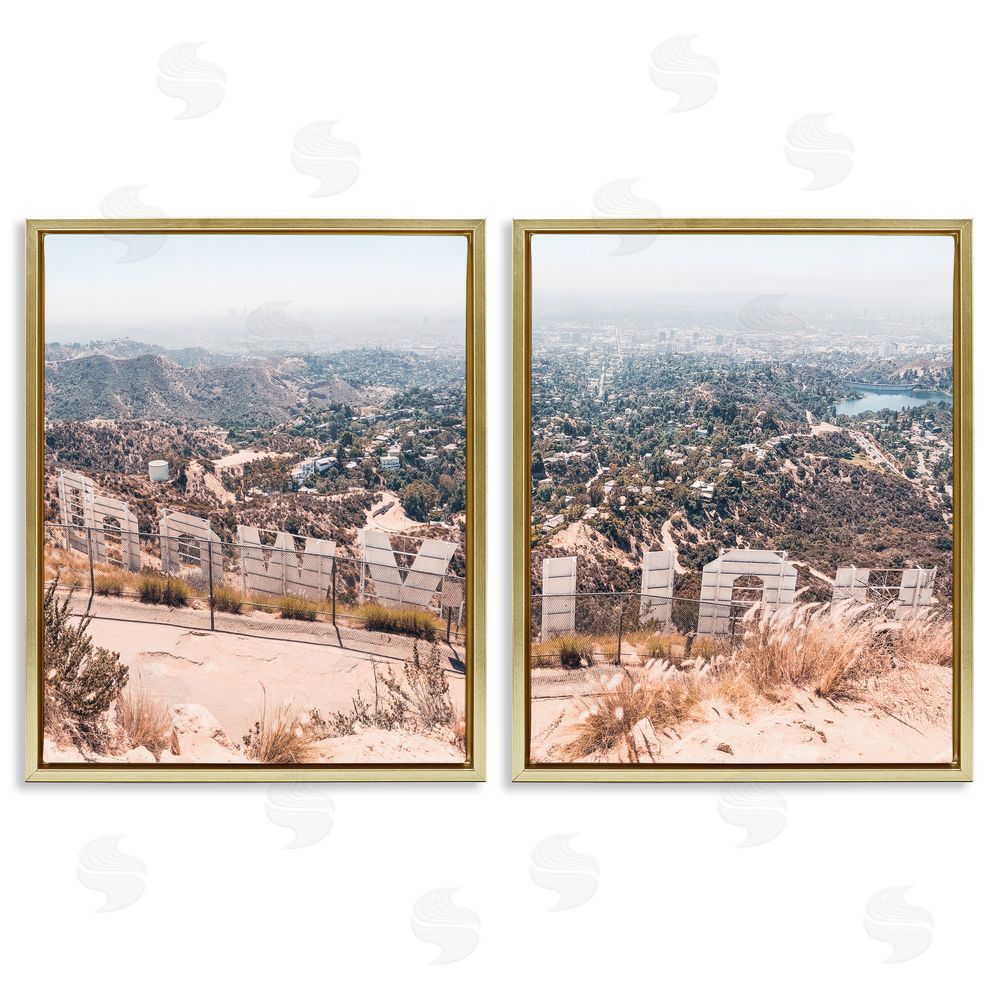 Natalie Carpentieri California Film Capital West Coast Hills Cityscape Gold Floating Frame Canvas Wall Art Print