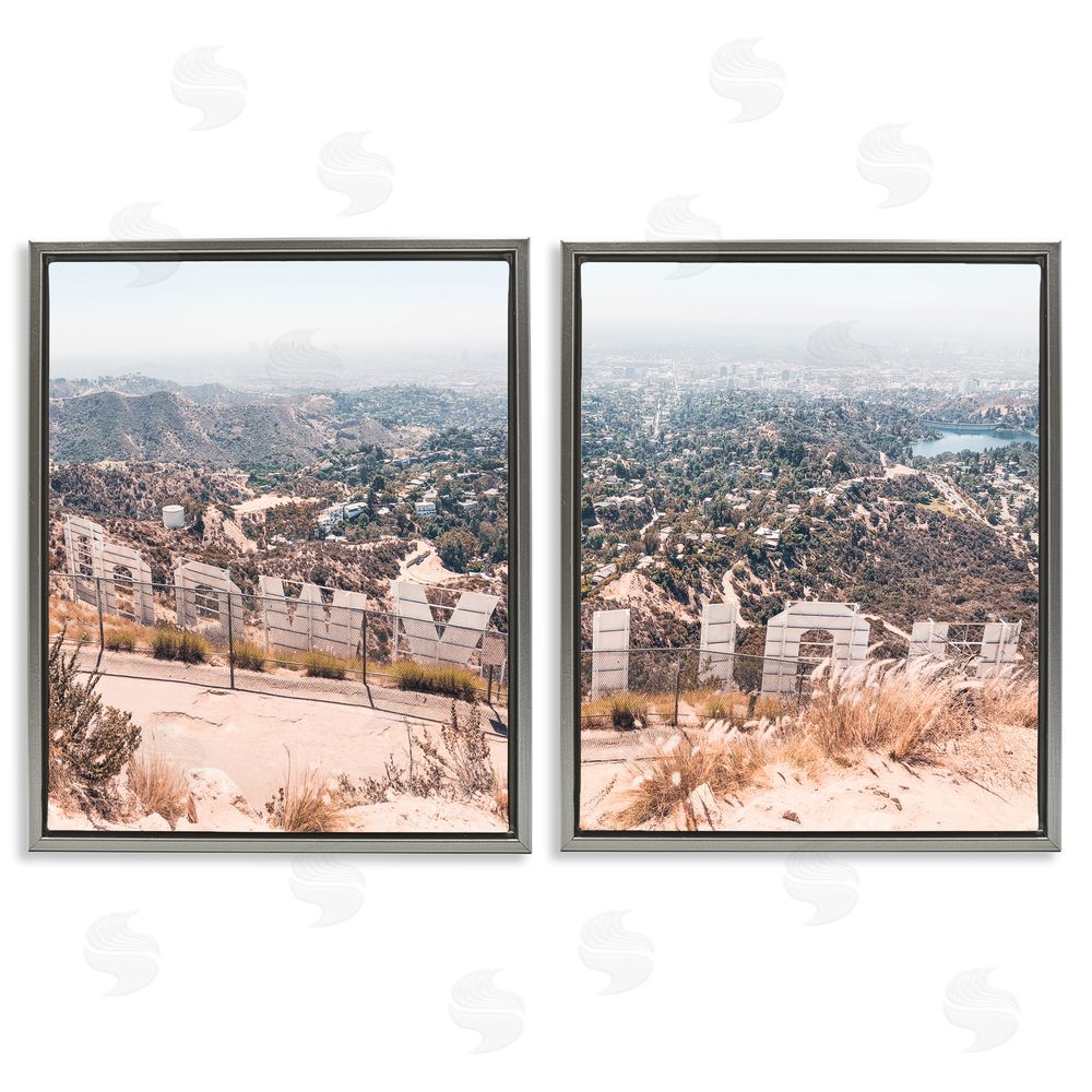 Natalie Carpentieri California Film Capital West Coast Hills Cityscape Gray Floating Frame Canvas Wall Art Print
