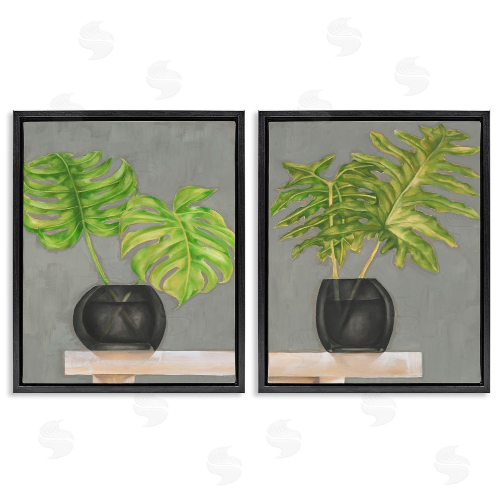 Jennifer Goldberger Tropical Plant Fronds Monstera Interior Black Floating Frame Canvas Wall Art Print