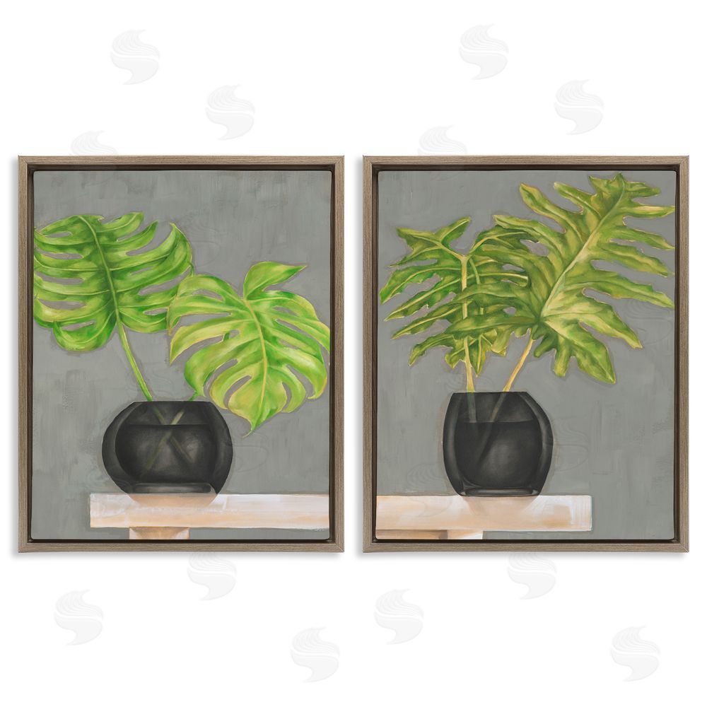 Jennifer Goldberger Tropical Plant Fronds Monstera Interior Brown Floating Frame Canvas Wall Art Print