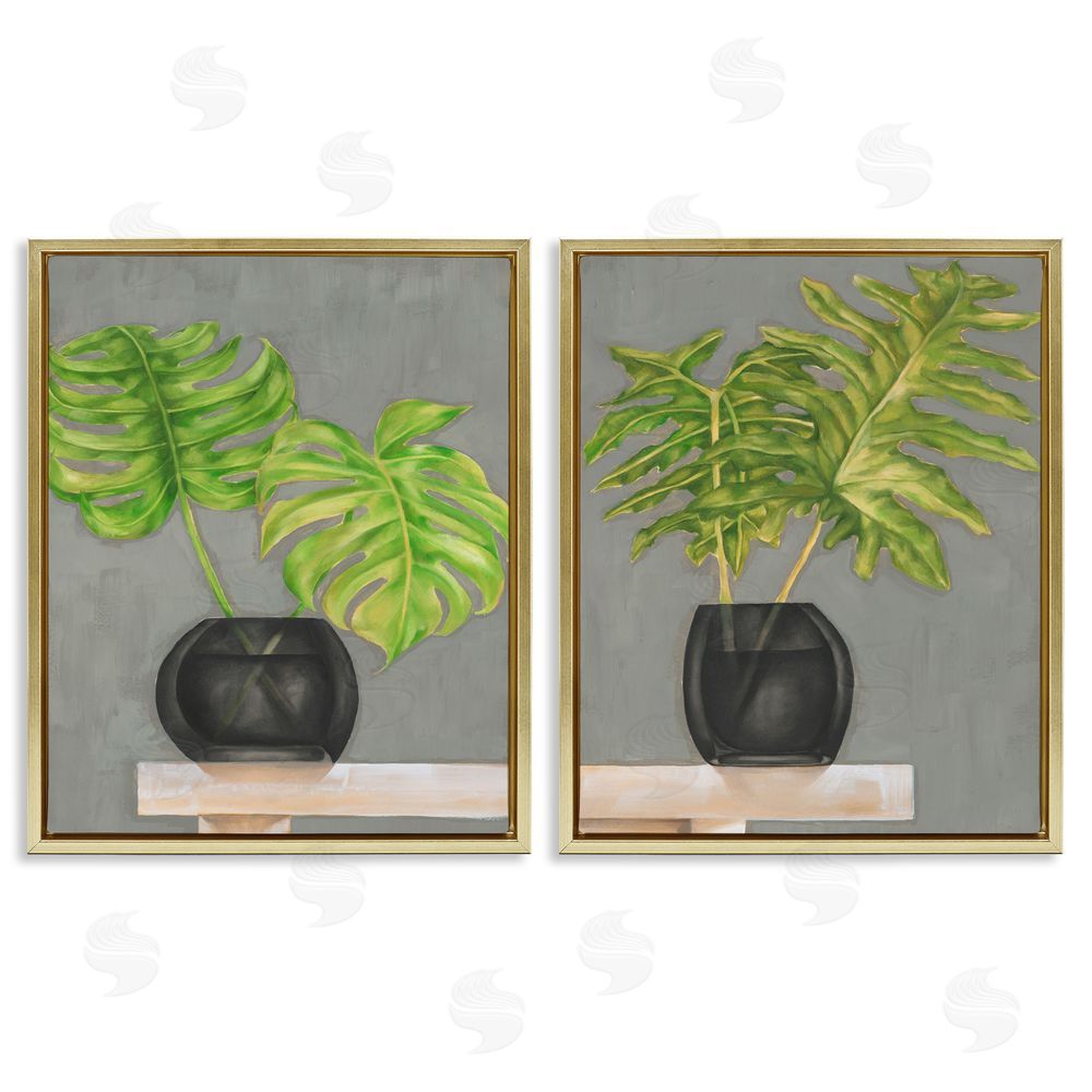 Jennifer Goldberger Tropical Plant Fronds Monstera Interior Gold Floating Frame Canvas Wall Art Print