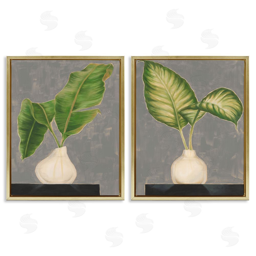 Jennifer Goldberger Large Palm Leaf Potted Plants Interior Gold Floating Frame Canvas Wall Art Print