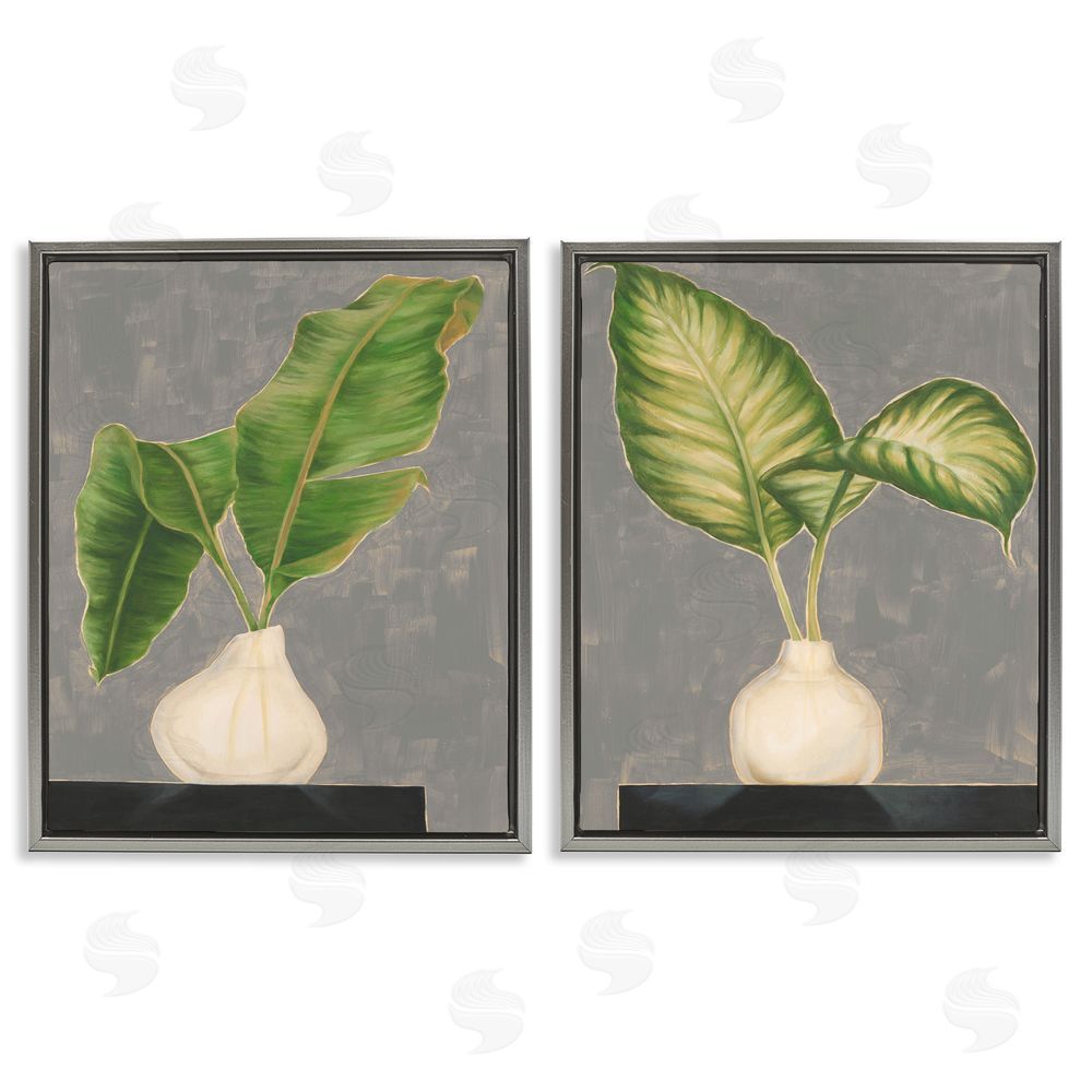 Jennifer Goldberger Large Palm Leaf Potted Plants Interior Gray Floating Frame Canvas Wall Art Print