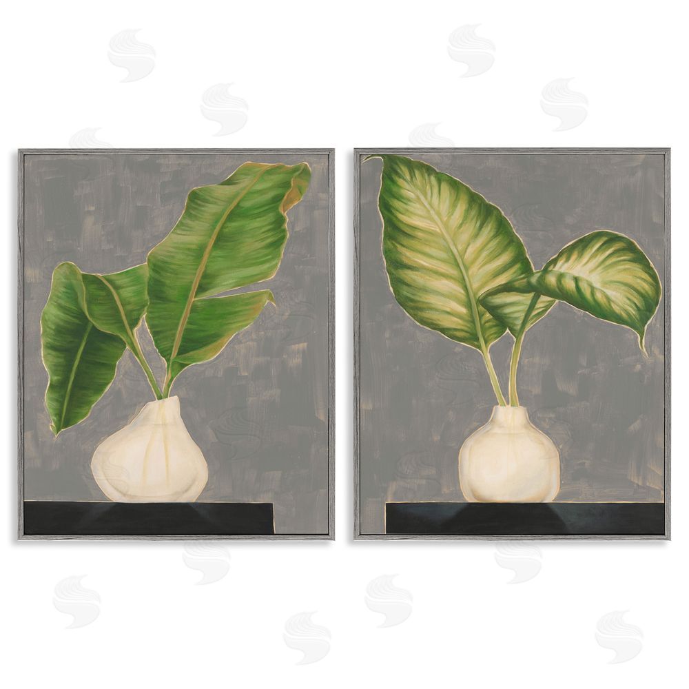 Jennifer Goldberger Large Palm Leaf Potted Plants Interior Gray Framed Giclee Wall Art Print