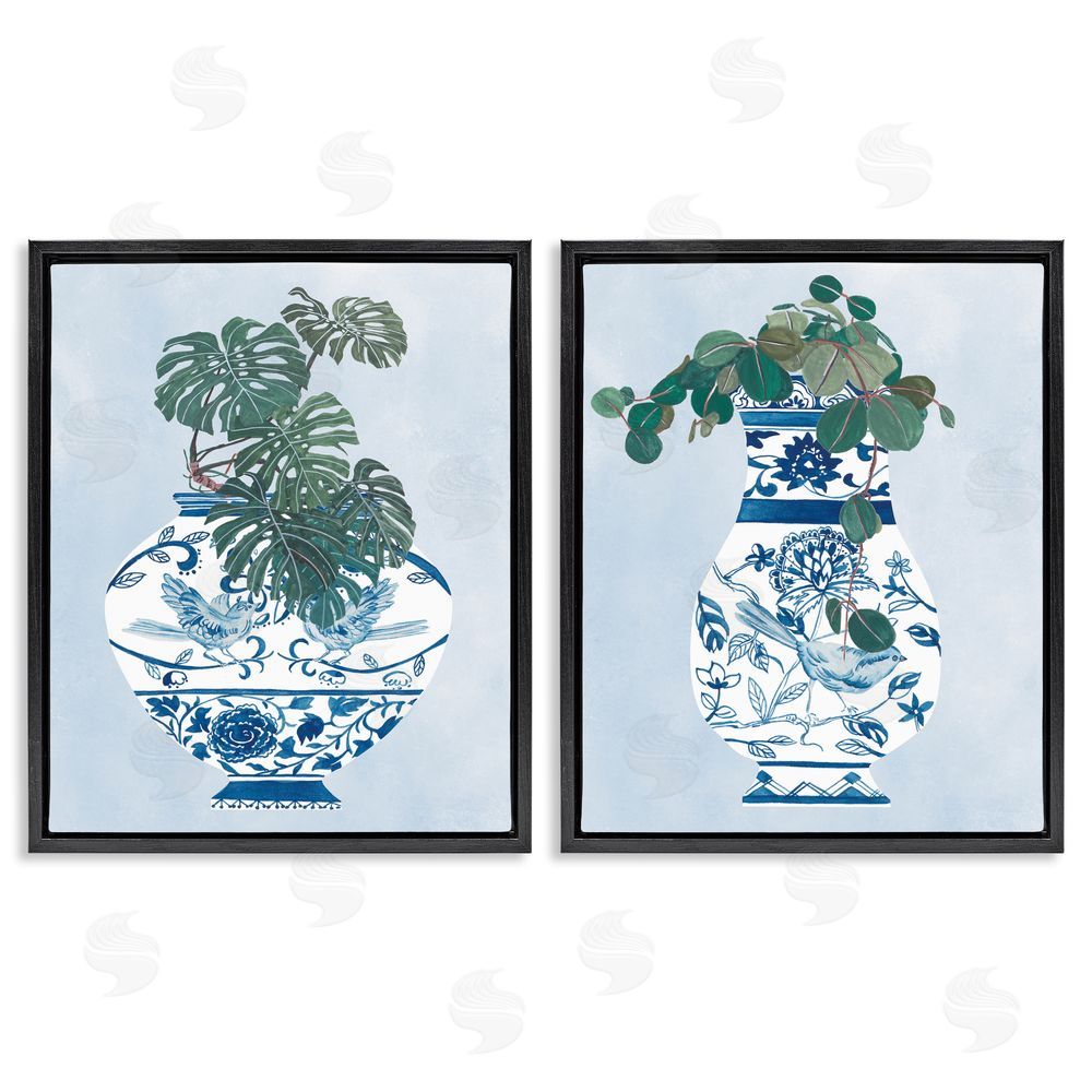 Melissa Wang Elegant Indoor Plant Still Life Vases Black Floating Frame Canvas Wall Art Print