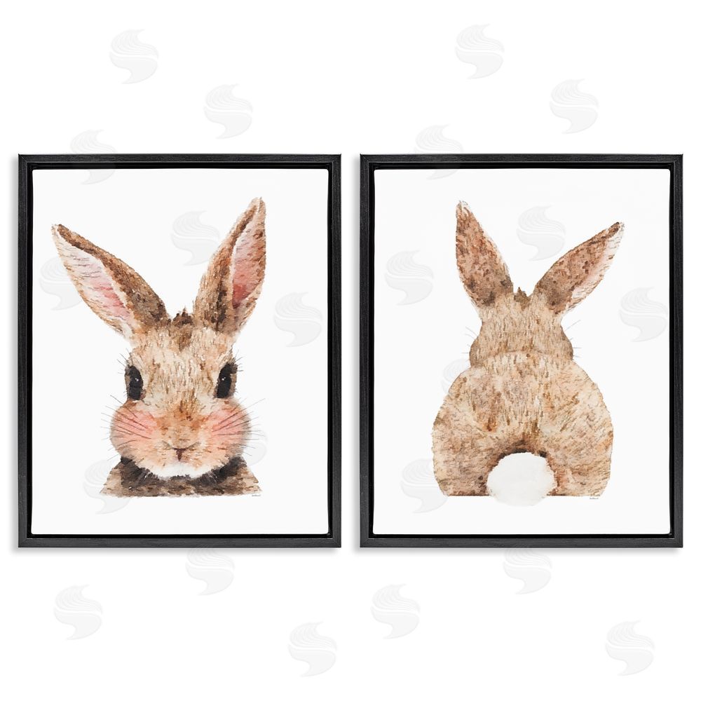 Amanda Greenwood Cute Bunny Blushing Rabbit Black Floating Frame Canvas Wall Art Print