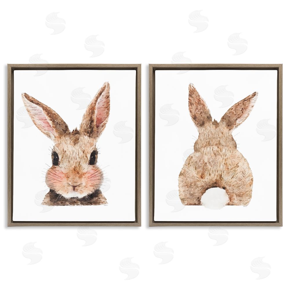Amanda Greenwood Cute Bunny Blushing Rabbit Brown Floating Frame Canvas Wall Art Print