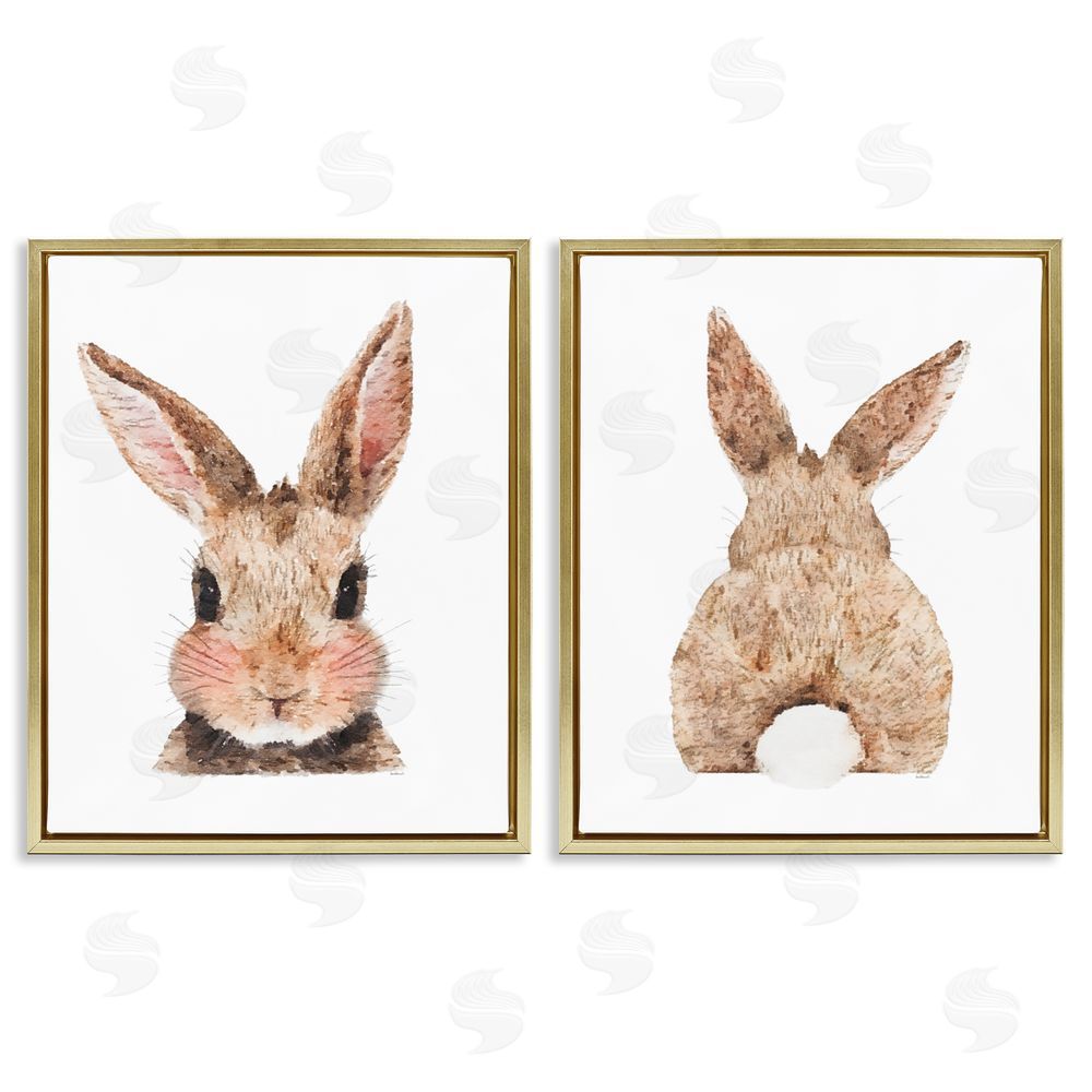 Amanda Greenwood Cute Bunny Blushing Rabbit Gold Floating Frame Canvas Wall Art Print