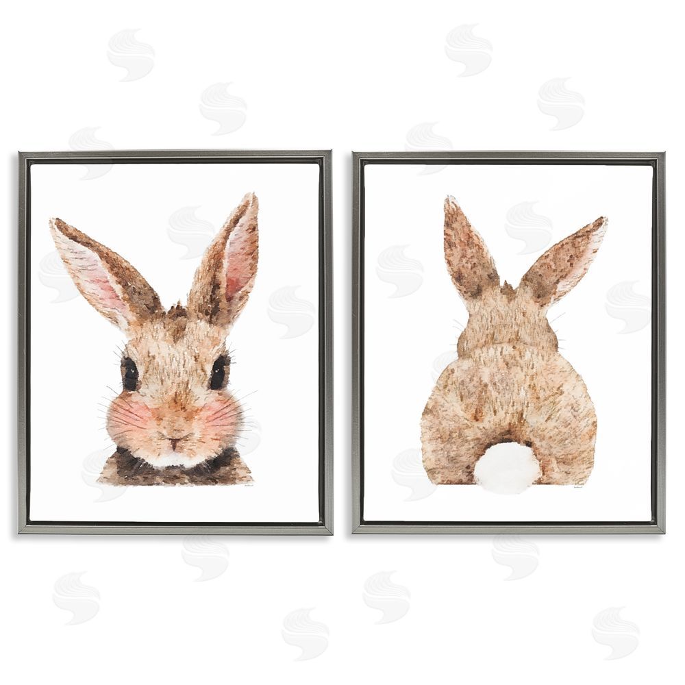 Amanda Greenwood Cute Bunny Blushing Rabbit Gray Floating Frame Canvas Wall Art Print