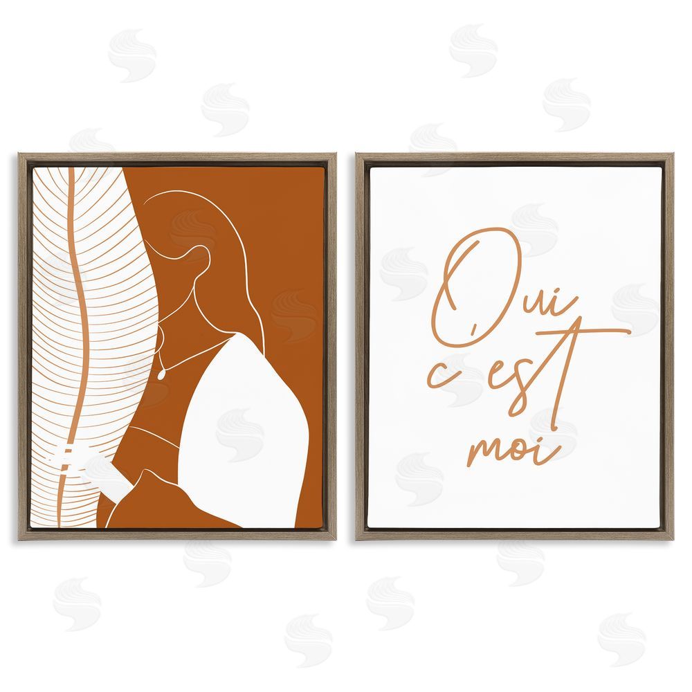 Birch & Ink Oui C'est Moi French Phrase Woman Brown Floating Frame Canvas Wall Art Print