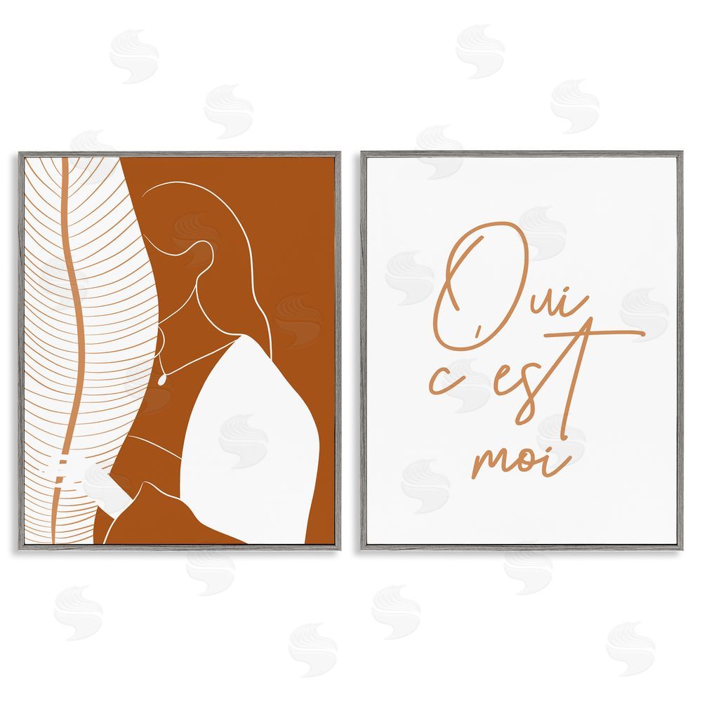 Birch & Ink Oui C'est Moi French Phrase Woman Gray Framed Giclee Wall Art Print
