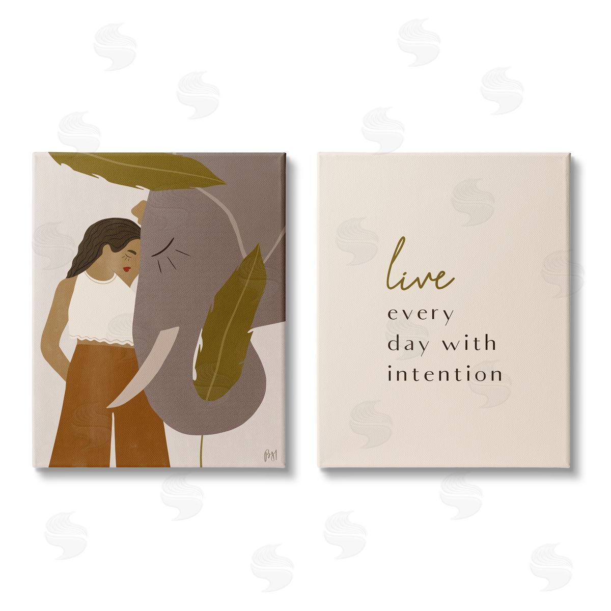 Birch & Ink Everyday with Intention Woman & Elephant Canvas Wall Art Print