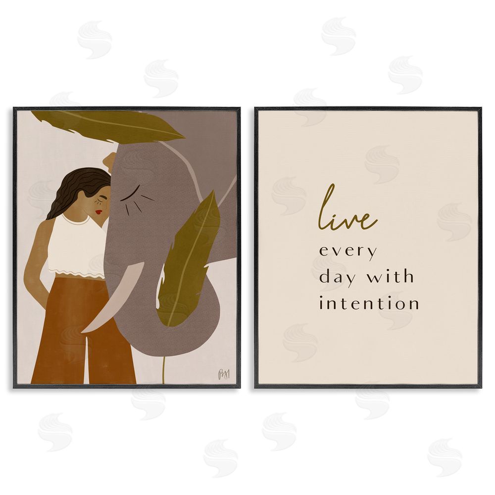 Birch & Ink Everyday with Intention Woman & Elephant Black Framed Giclee Wall Art Print