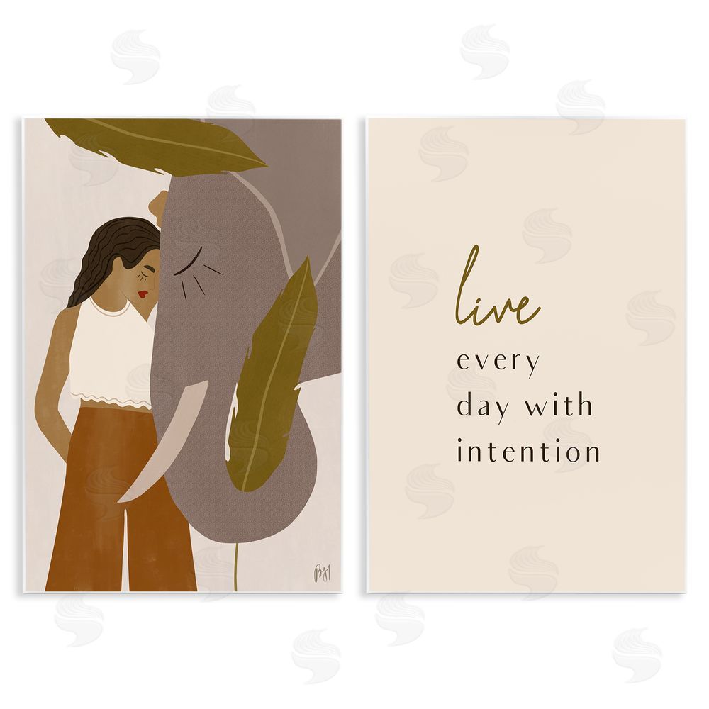 Birch & Ink Everyday with Intention Woman & Elephant Wooden Wall Plaque Art Print