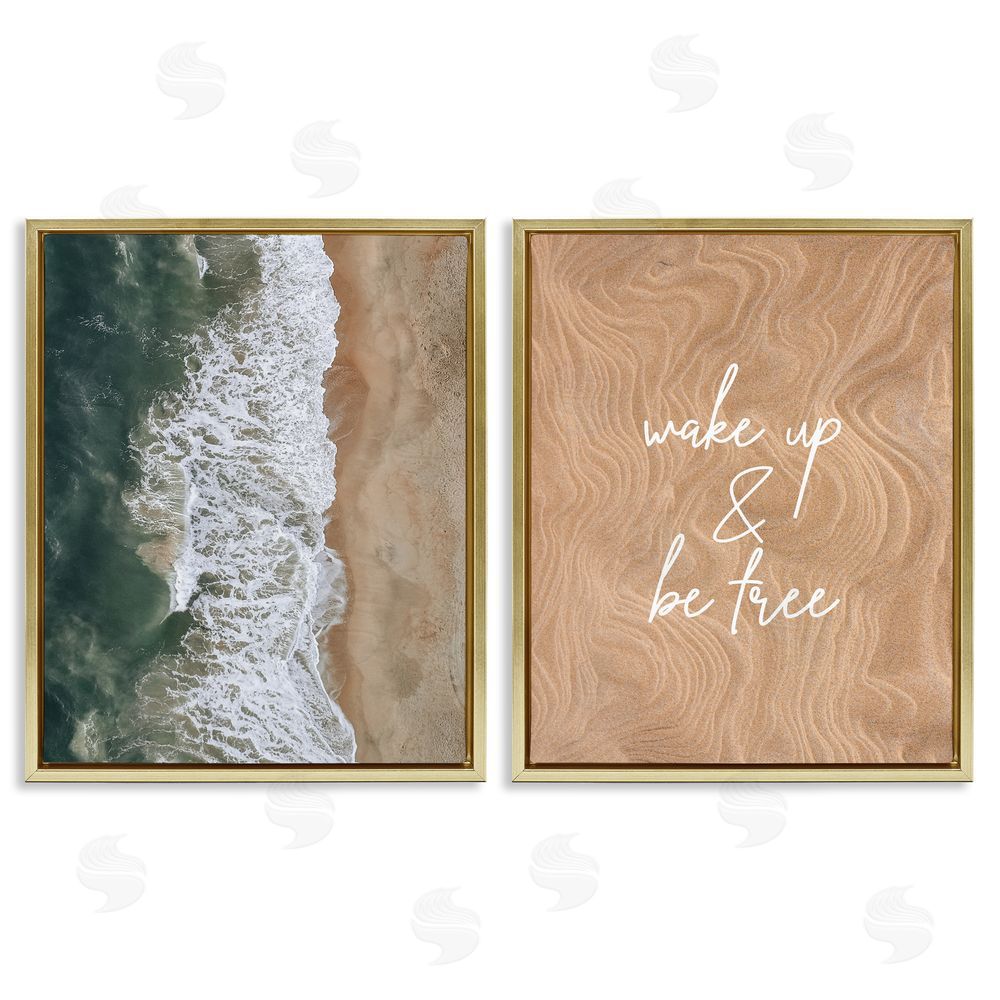 Birch & Ink Be Free Incoming Beach Tide Gold Floating Frame Canvas Wall Art Print