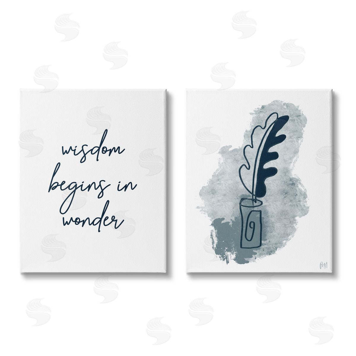 Birch & Ink Wisdom Begins in Wonder Blue Ink Quill Canvas Wall Art Print