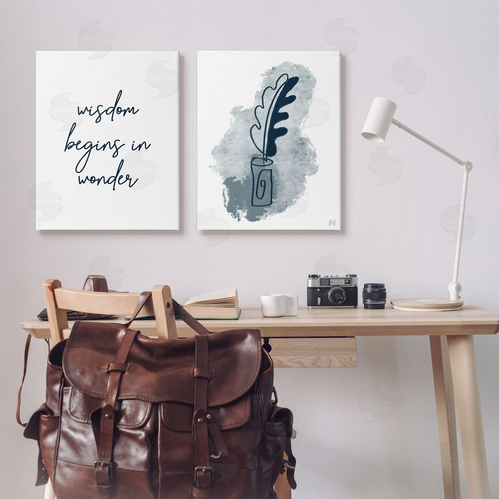 Birch & Ink Wisdom Begins in Wonder Blue Ink Quill Canvas Wall Art Print in Room
