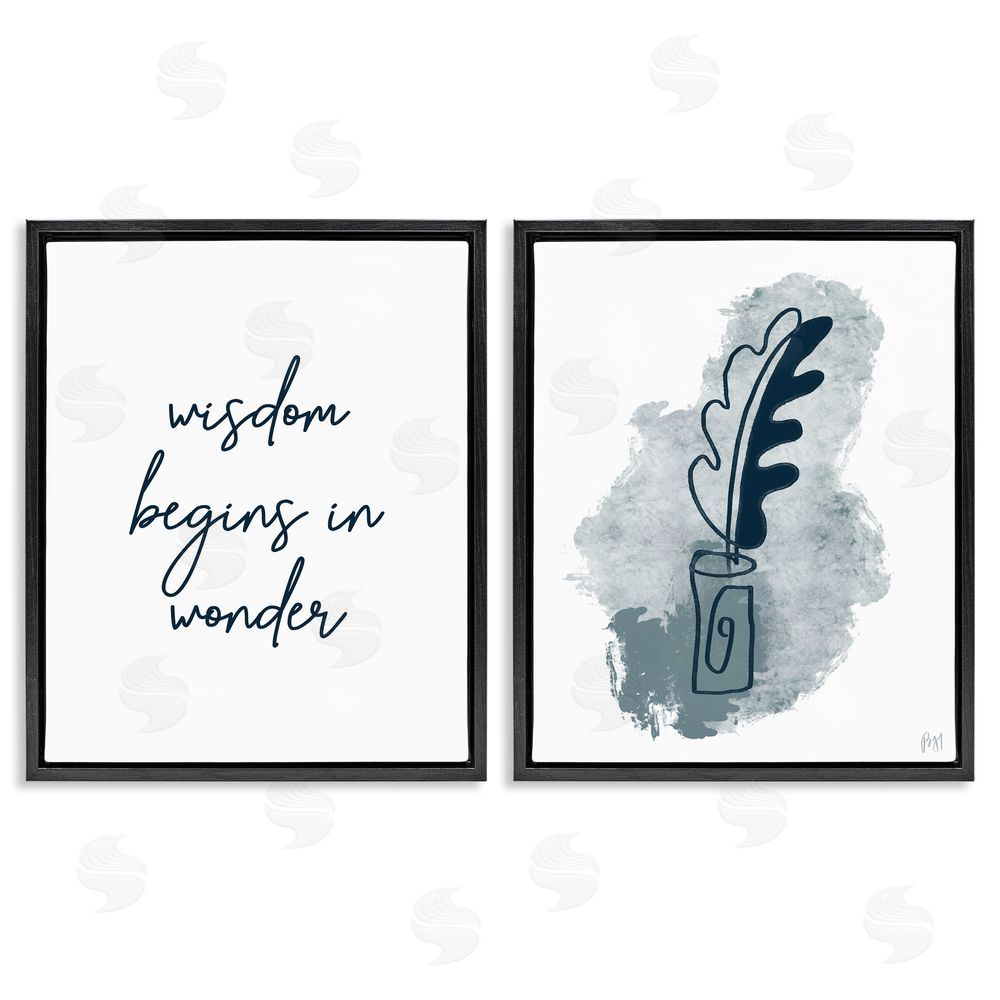 Birch & Ink Wisdom Begins in Wonder Blue Ink Quill Black Floating Frame Canvas Wall Art Print