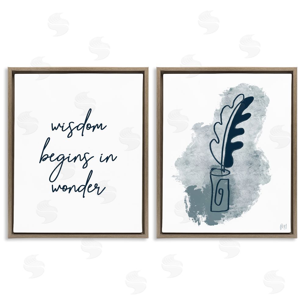 Birch & Ink Wisdom Begins in Wonder Blue Ink Quill Brown Floating Frame Canvas Wall Art Print