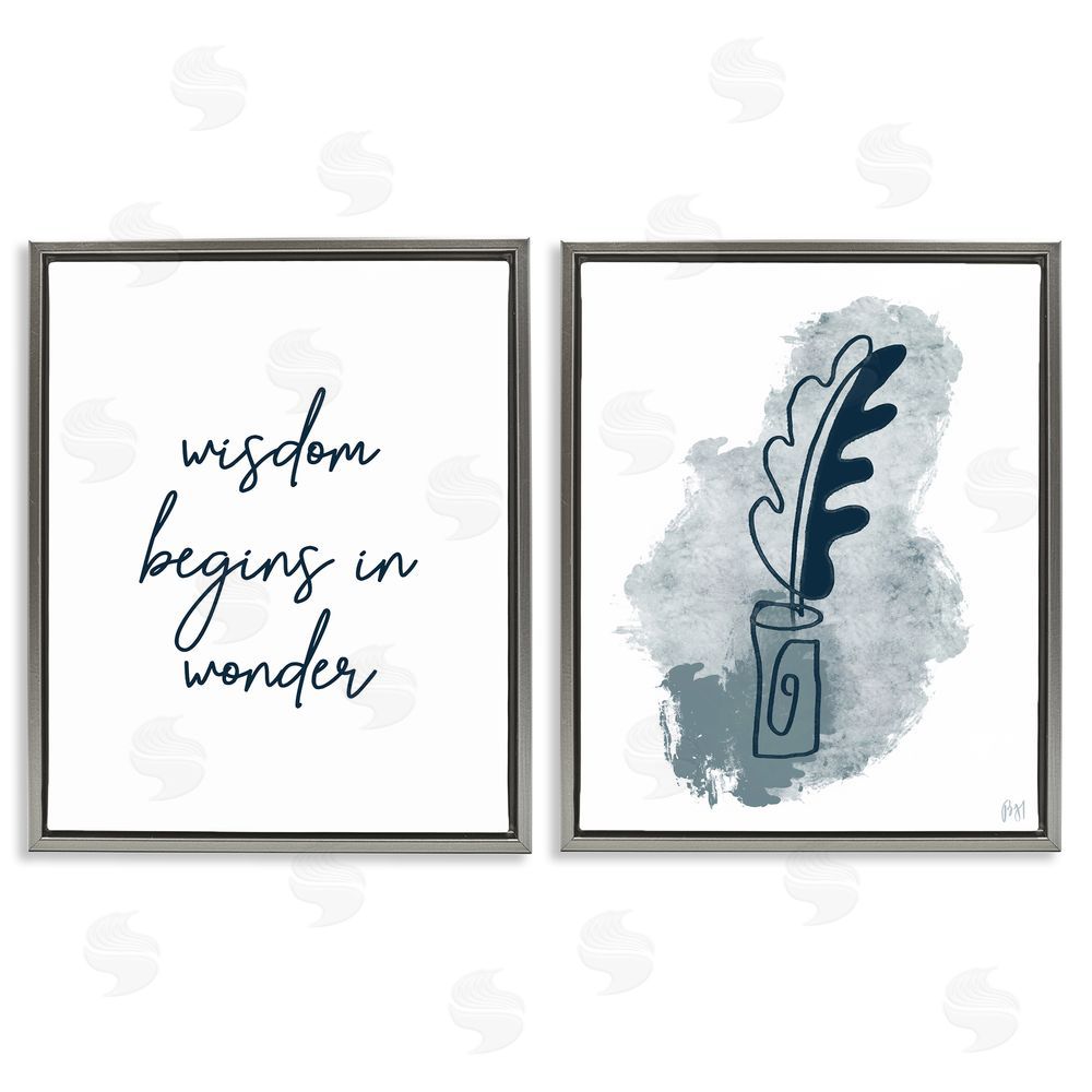 Birch & Ink Wisdom Begins in Wonder Blue Ink Quill Gray Floating Frame Canvas Wall Art Print