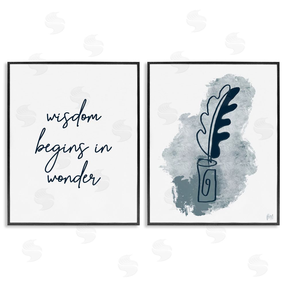 Birch & Ink Wisdom Begins in Wonder Blue Ink Quill Black Framed Giclee Wall Art Print
