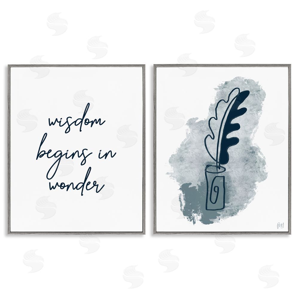 Birch & Ink Wisdom Begins in Wonder Blue Ink Quill Gray Framed Giclee Wall Art Print