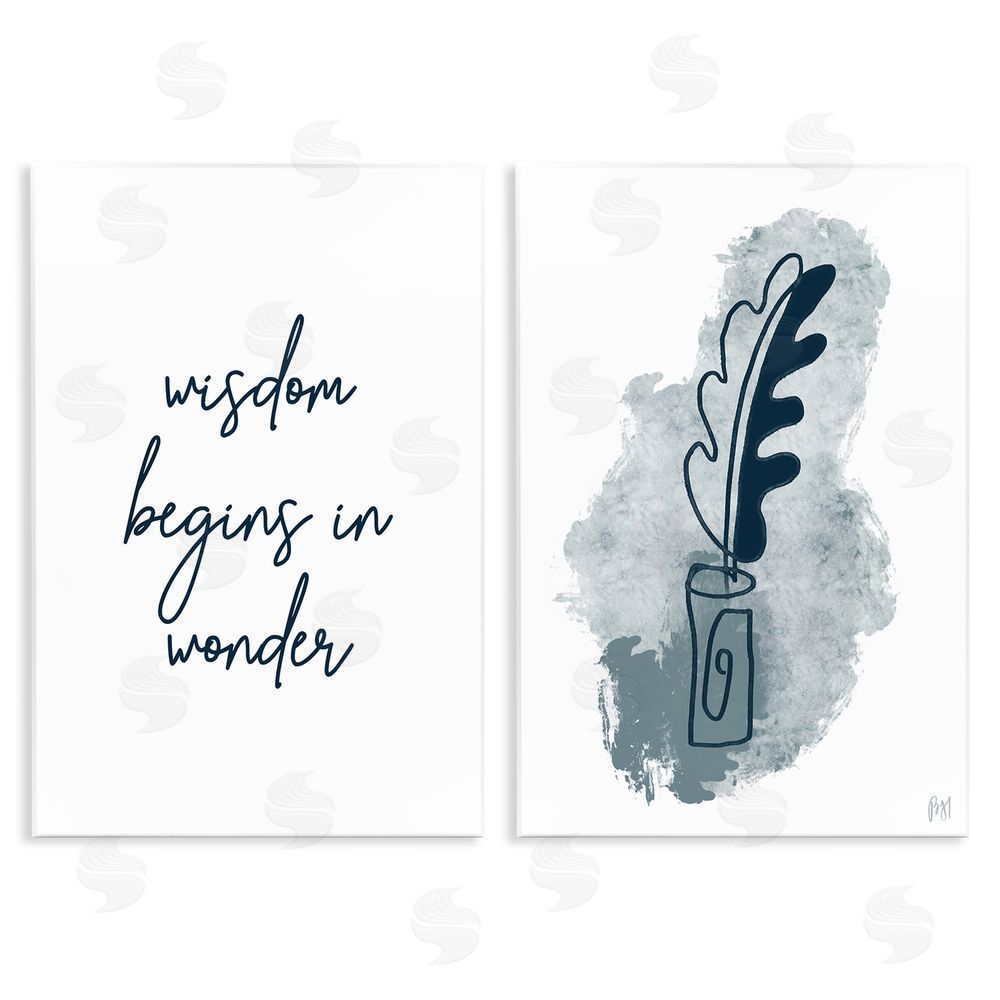 Birch & Ink Wisdom Begins in Wonder Blue Ink Quill Wooden Wall Plaque Art Print