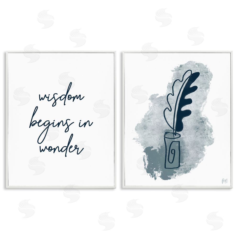 Birch & Ink Wisdom Begins in Wonder Blue Ink Quill White Framed Giclee Wall Art Print