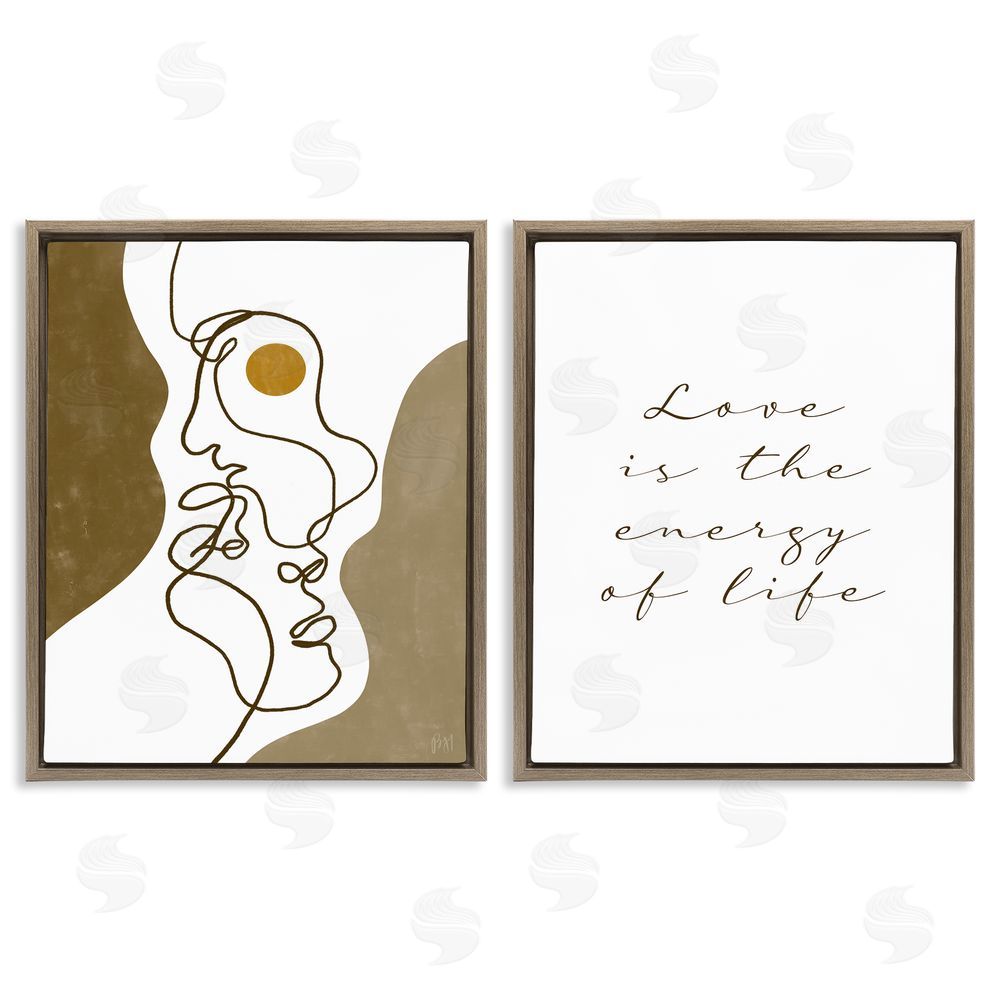Birch & Ink Love Is Energy Abstract Faces Couple Brown Floating Frame Canvas Wall Art Print