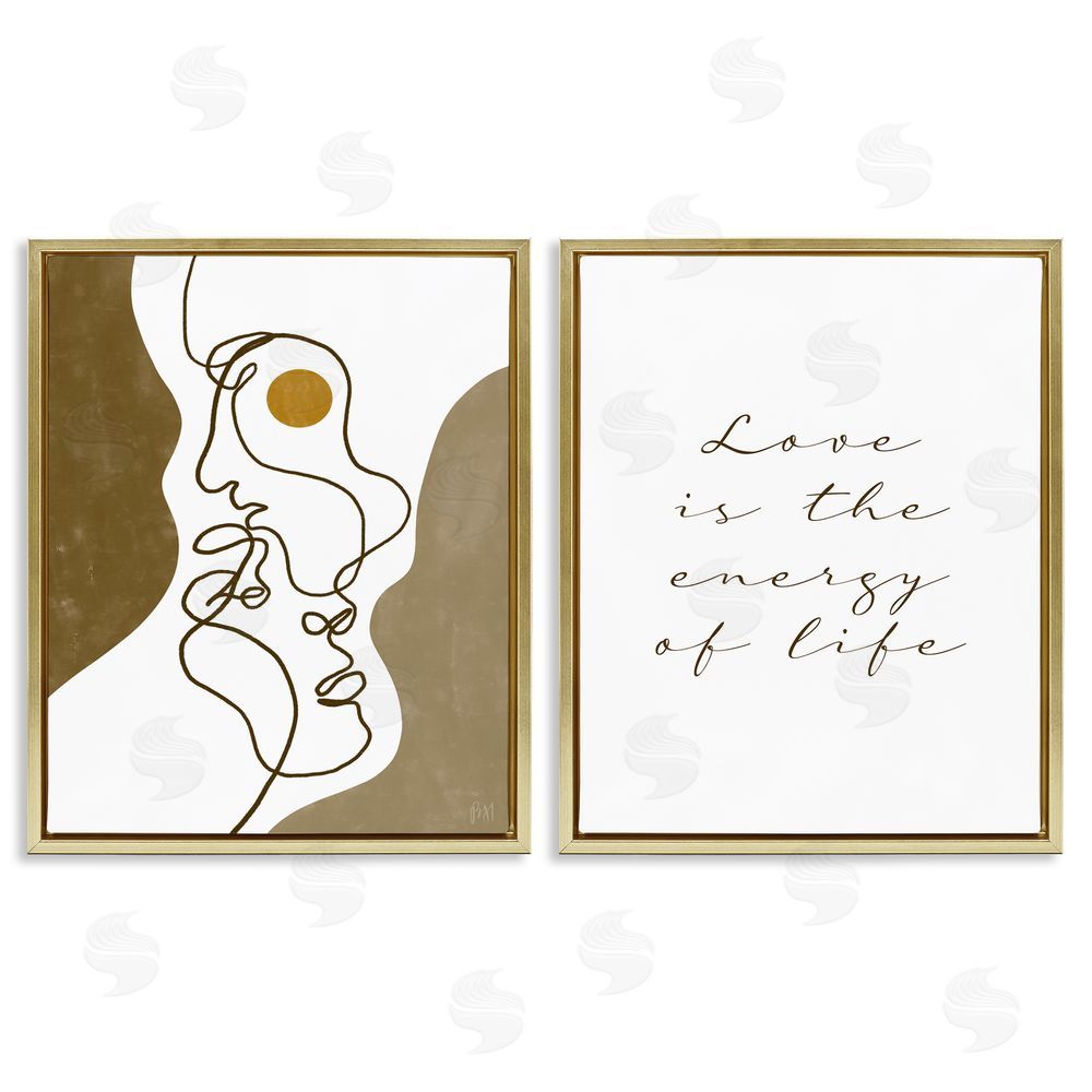 Birch & Ink Love Is Energy Abstract Faces Couple Gold Floating Frame Canvas Wall Art Print