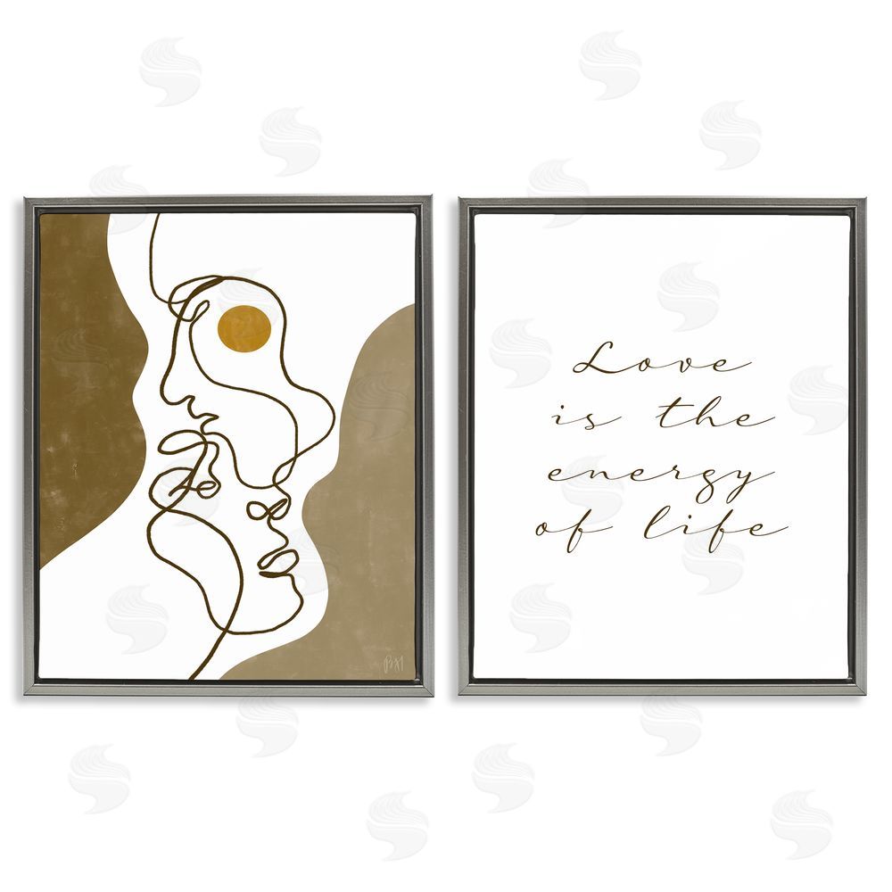 Birch & Ink Love Is Energy Abstract Faces Couple Gray Floating Frame Canvas Wall Art Print