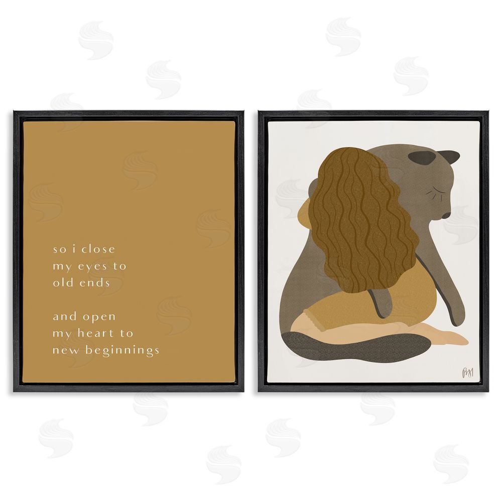 Birch & Ink Open Heart New Beginnings Woman & Seal Black Floating Frame Canvas Wall Art Print