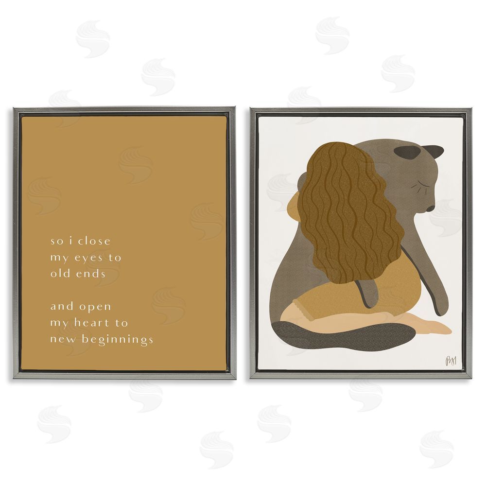 Birch & Ink Open Heart New Beginnings Woman & Seal Gray Floating Frame Canvas Wall Art Print